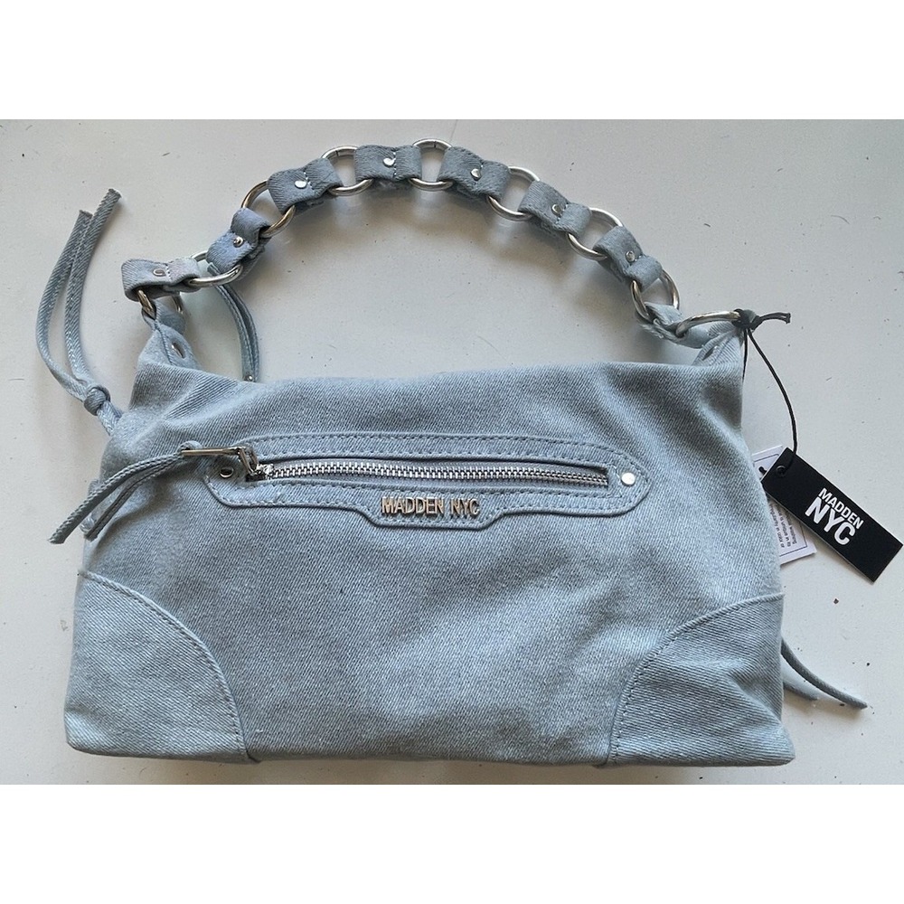 Madden NYC Light Blue Denim‎ Shoulder Bag Silver Chain Strap Y2K Purse NWT